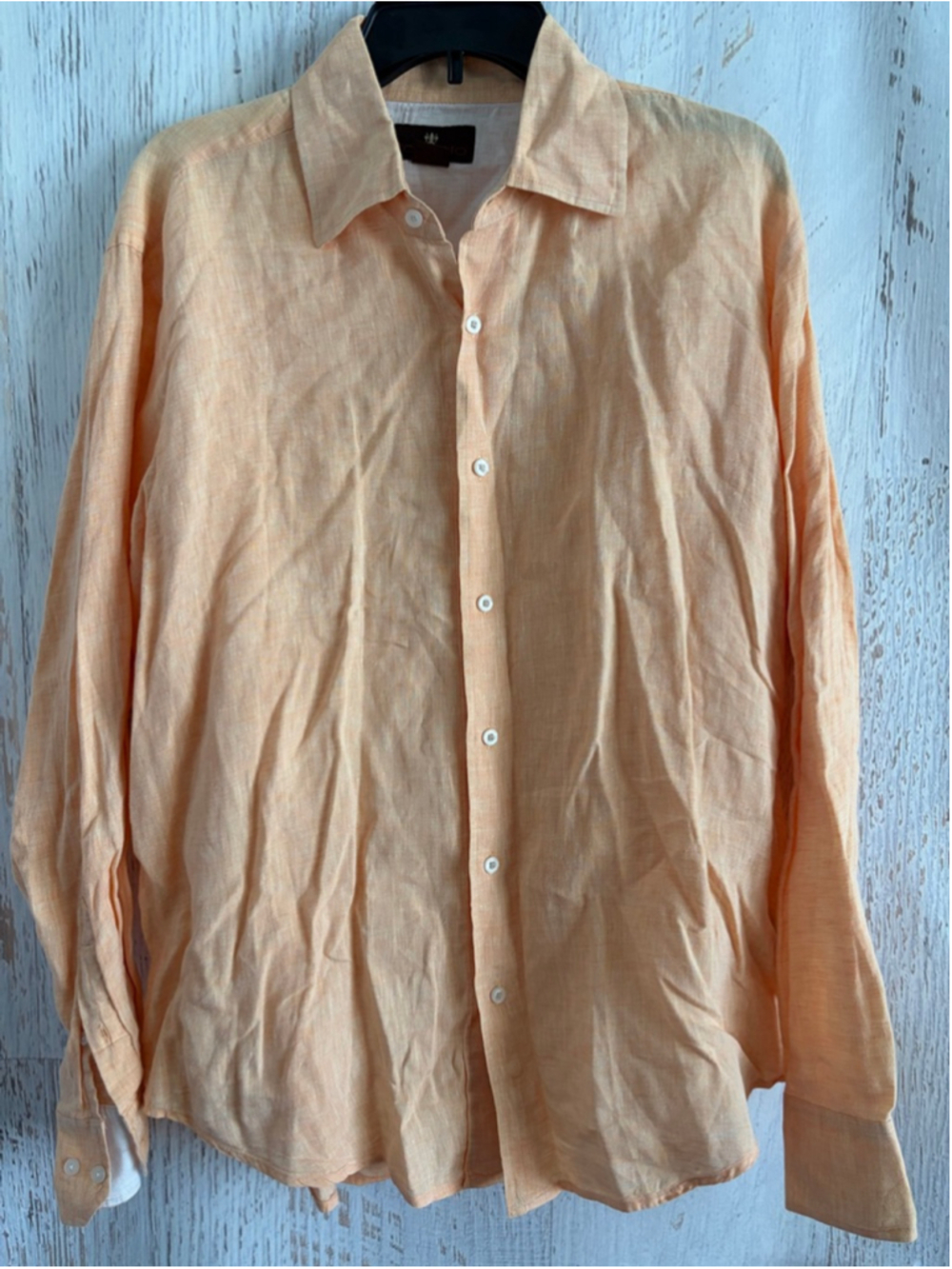 Men's TOSCANO Orange 100% Linen Casual Button Down Shirt L